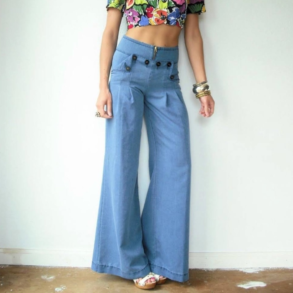 Anthropologie Elevenses Blue Sailor Pants